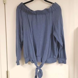 Off shoulder long sleeve tie shirt
